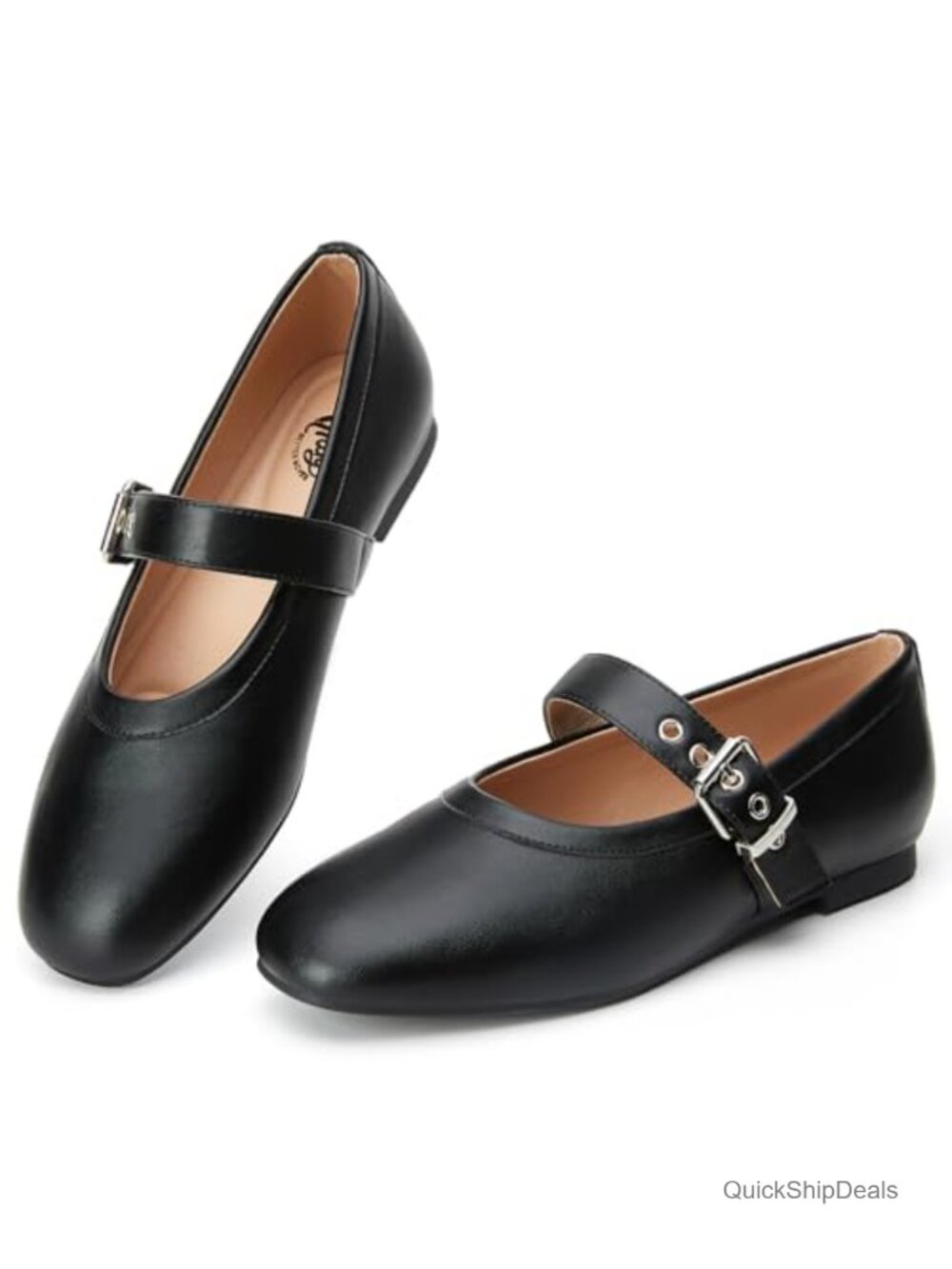 Mary Jane Flats for Women PU and Suede Memory Foam Cushioned Adjustable Buckle